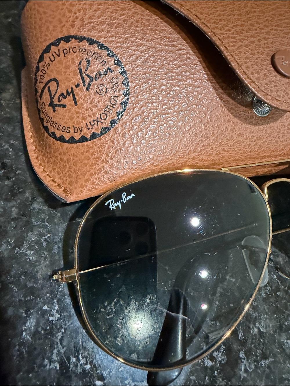 Ray-Ban Gold Frame Sunglasses with Black Lenses - Picture 2 of 8